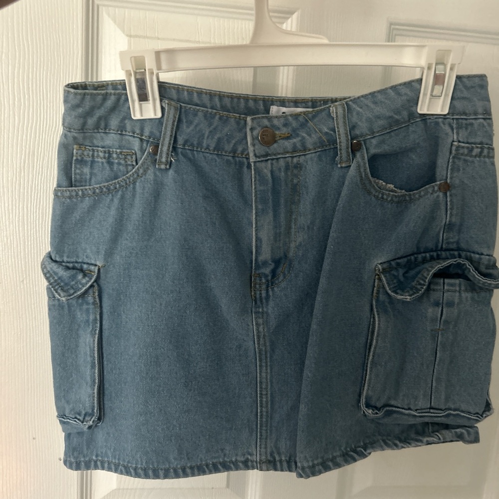 Denim Mini Skirt with Pockets